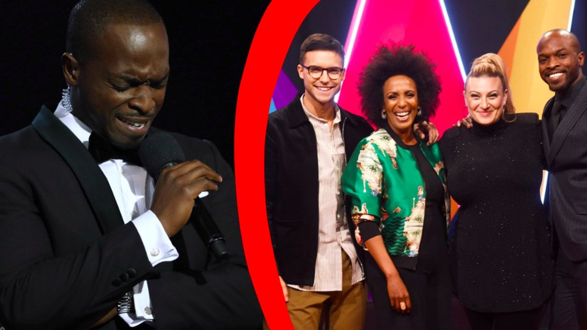 Kodjo Akolor, Eric Saade, Marika Carlsson och Sarah Dawn Finer, programledare för Melodifestivalen 2019. 