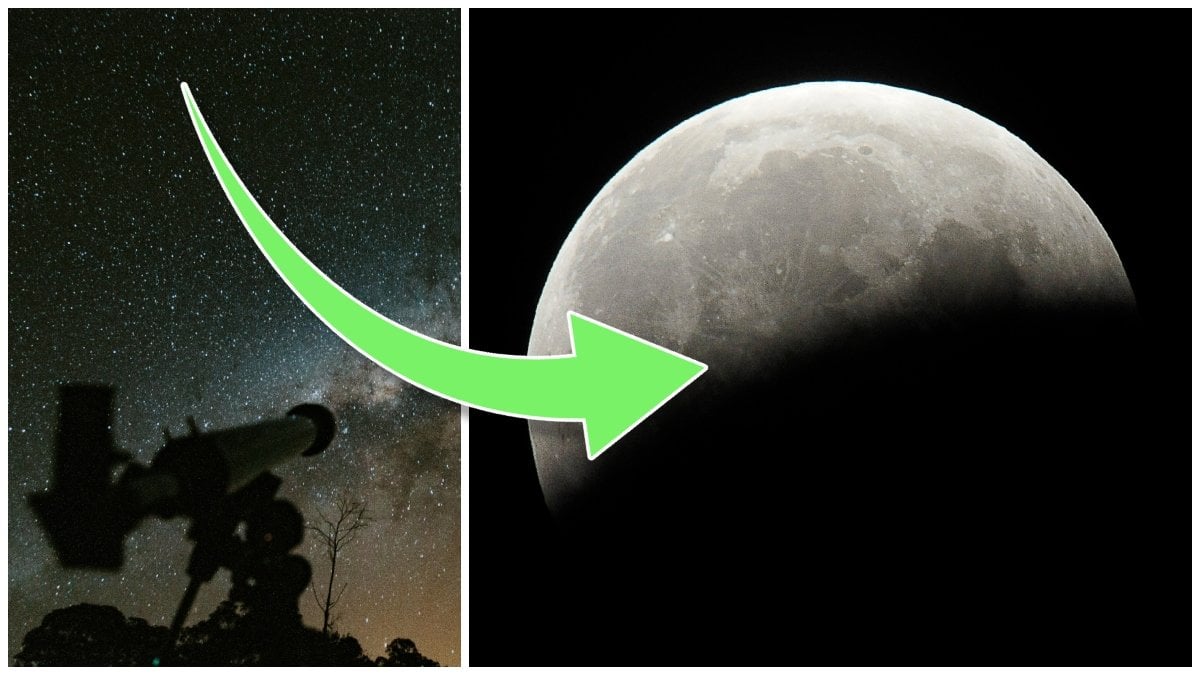 Teleskop i mörkret och en månförmörkelse