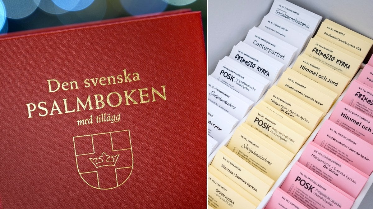 Bild på den svenska psalmboken och valsedlar.