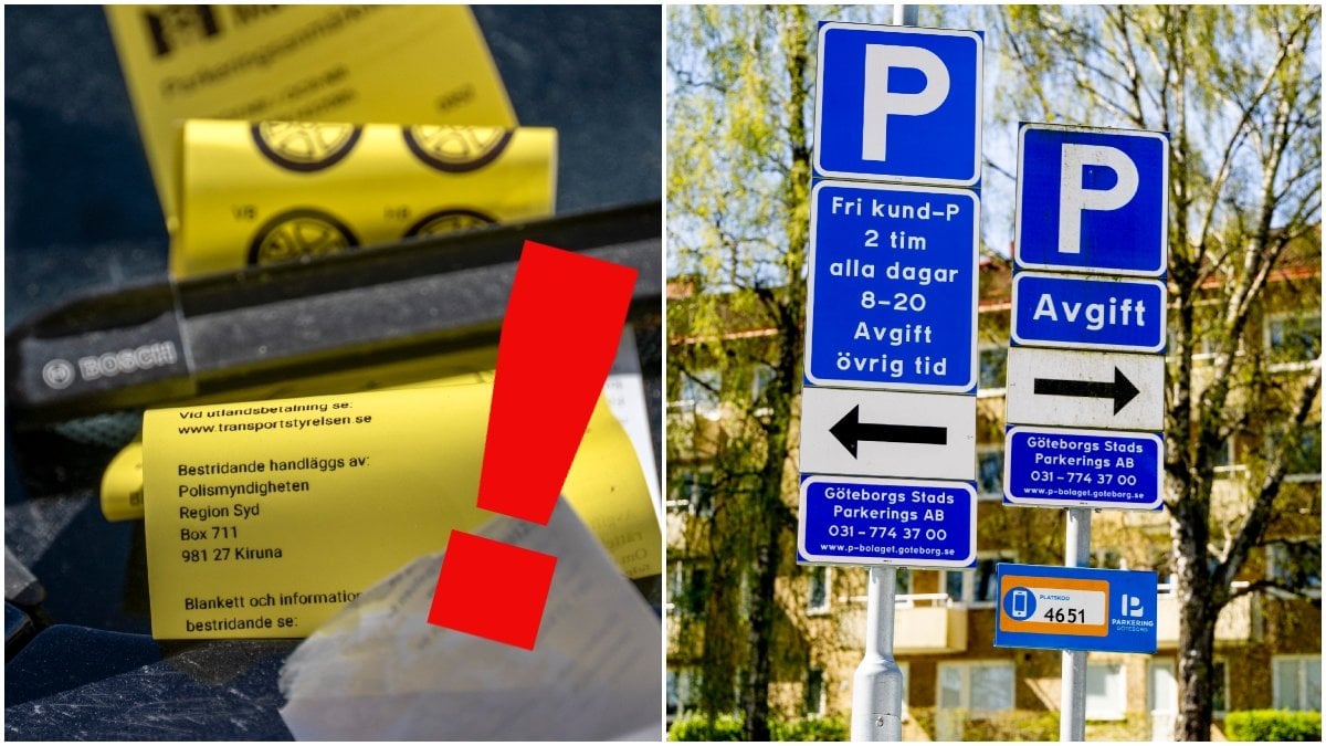 Parkeringsbot och två blå parkeringsskyltar.