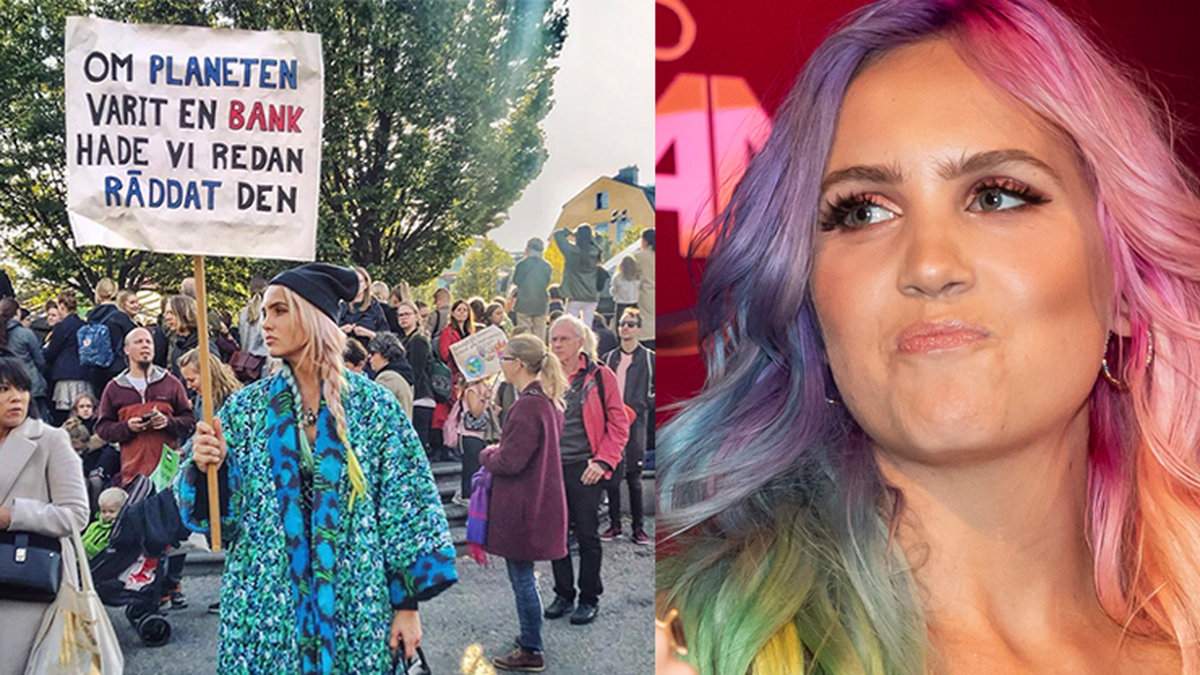 Linnea Claeson på klimatstrejk i Stockholm