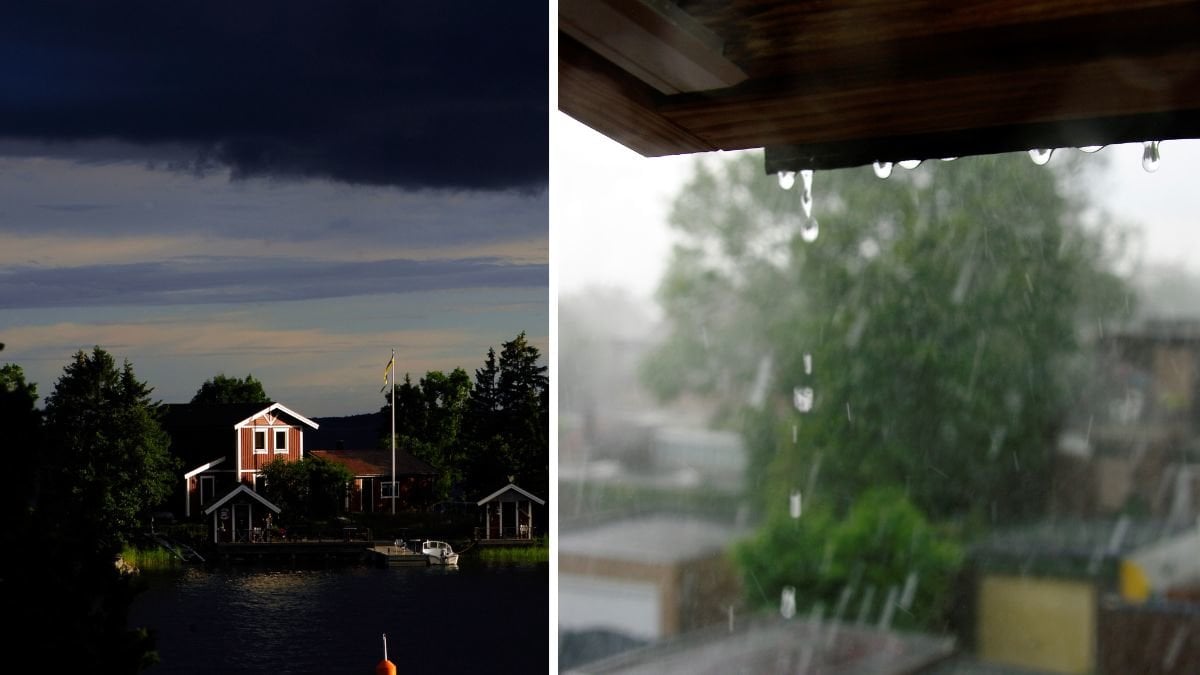 Hus och villa och oväder, regn.