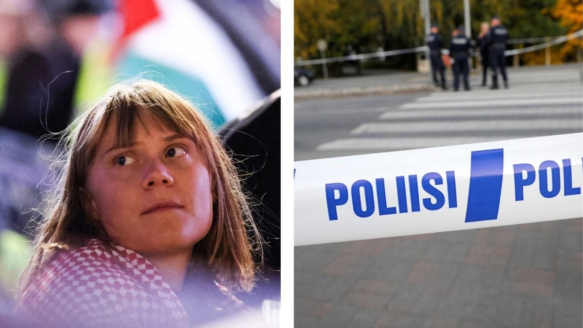 Greta Thunberg och bild på finsk polis