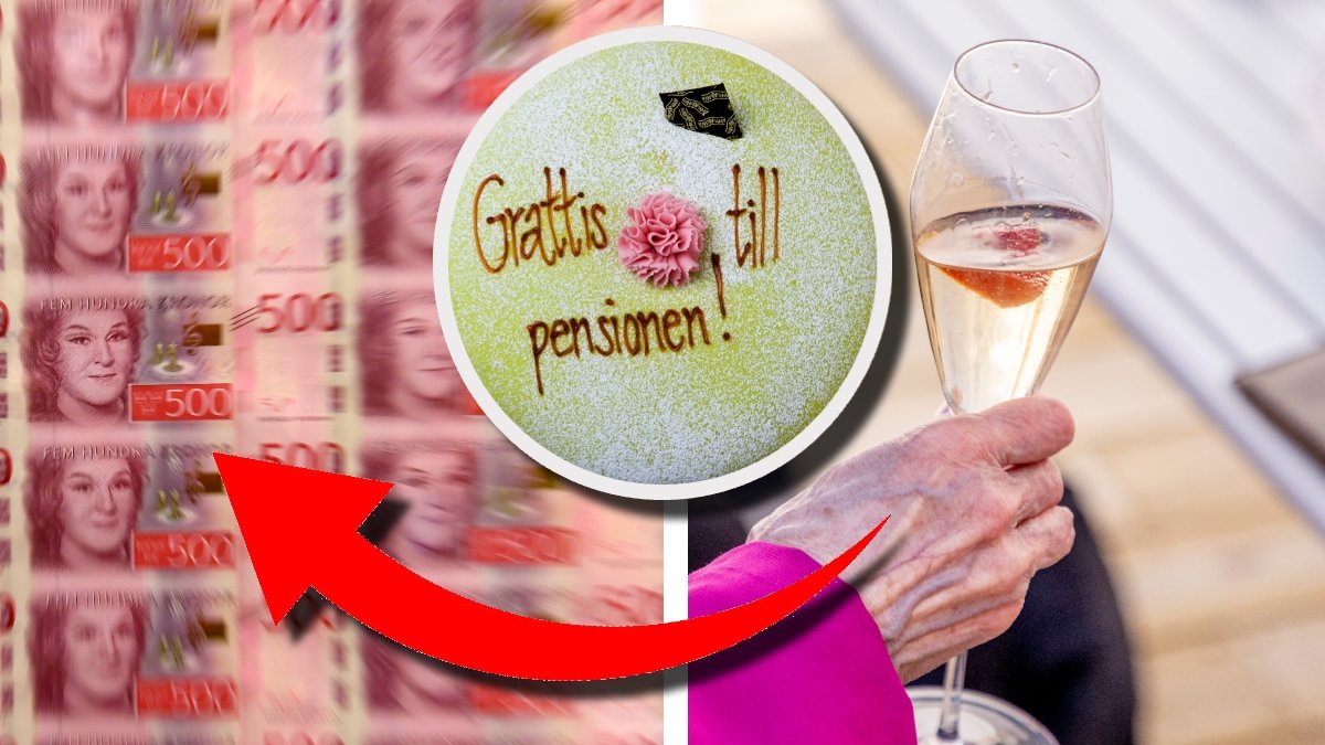 Sedlar, pensions tårta och bubbel glas