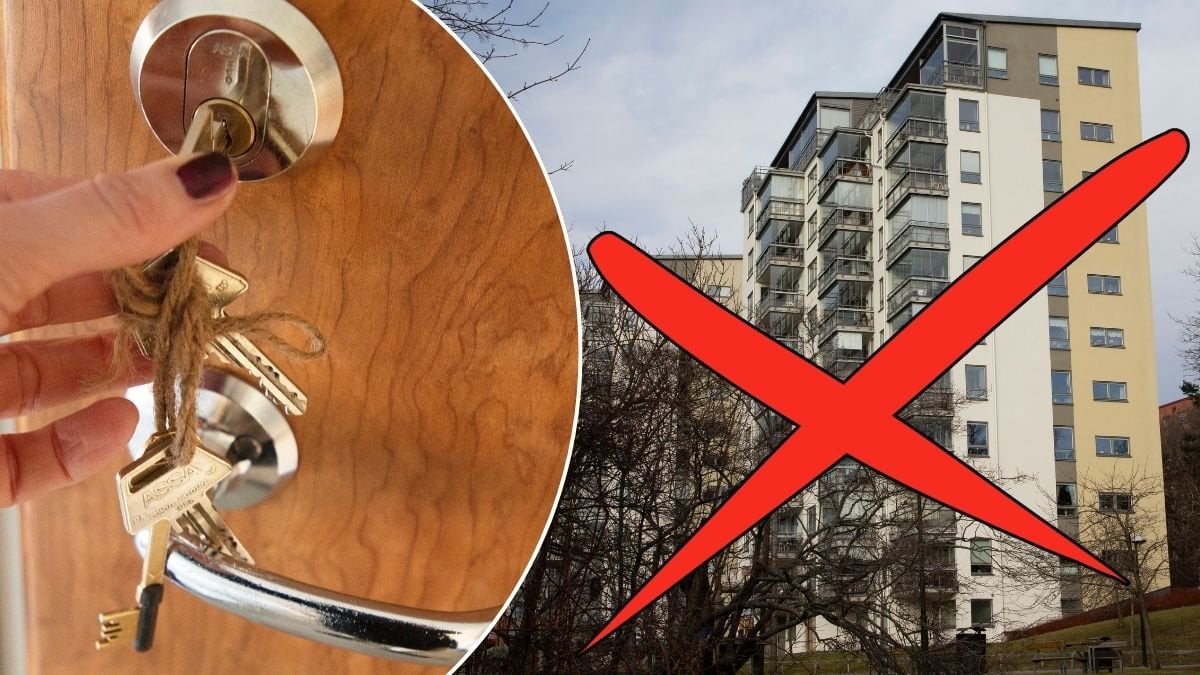 Bilder på en som låser sin dörr och hyreshus.