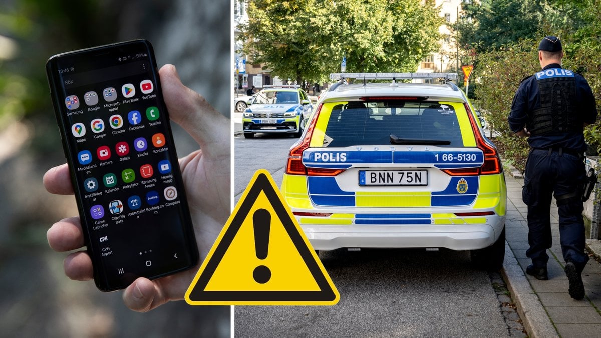 Smartphone med appar och polisbil