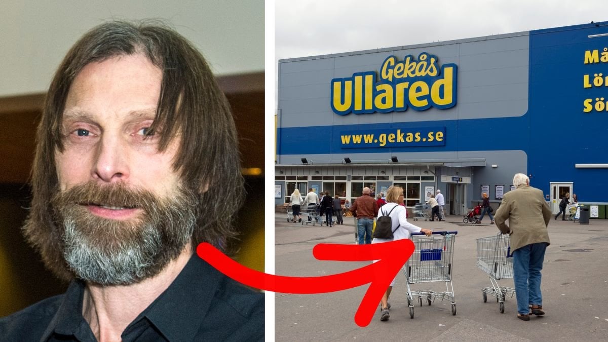 Ola-Conny närbild vänster. Ullared-Gekås varuhusets ingång till höger.