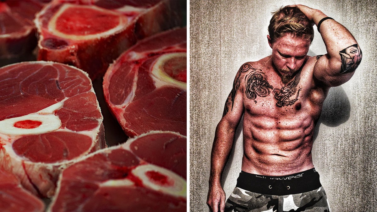 kött, en man som flexar musklerna