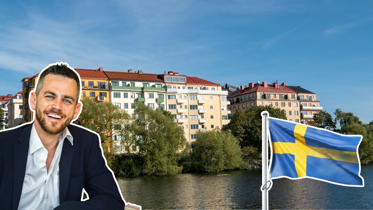 Bostäder, man, flaga