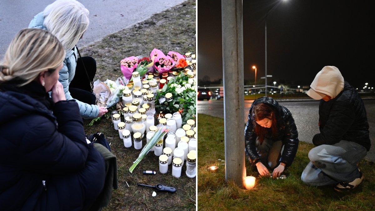Blommor och ljus dagen efter skolskjutningen på Risbergska skolan i Örebro där minst 11 personer miste sina liv.