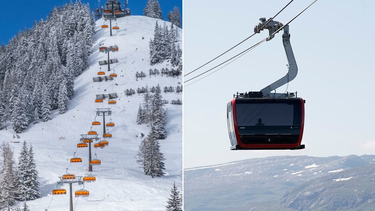 Gondol och skidort. Genrebild.