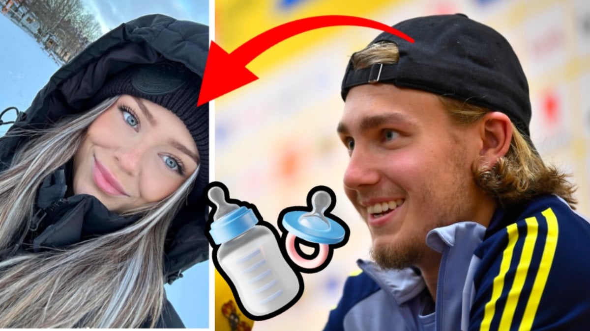 My Malmström till vänster. Sebastian Nanasi till höger. En röd pil pekar från Nanasi till Malmström. En bebisflaska och napp utklippt i mitten. 