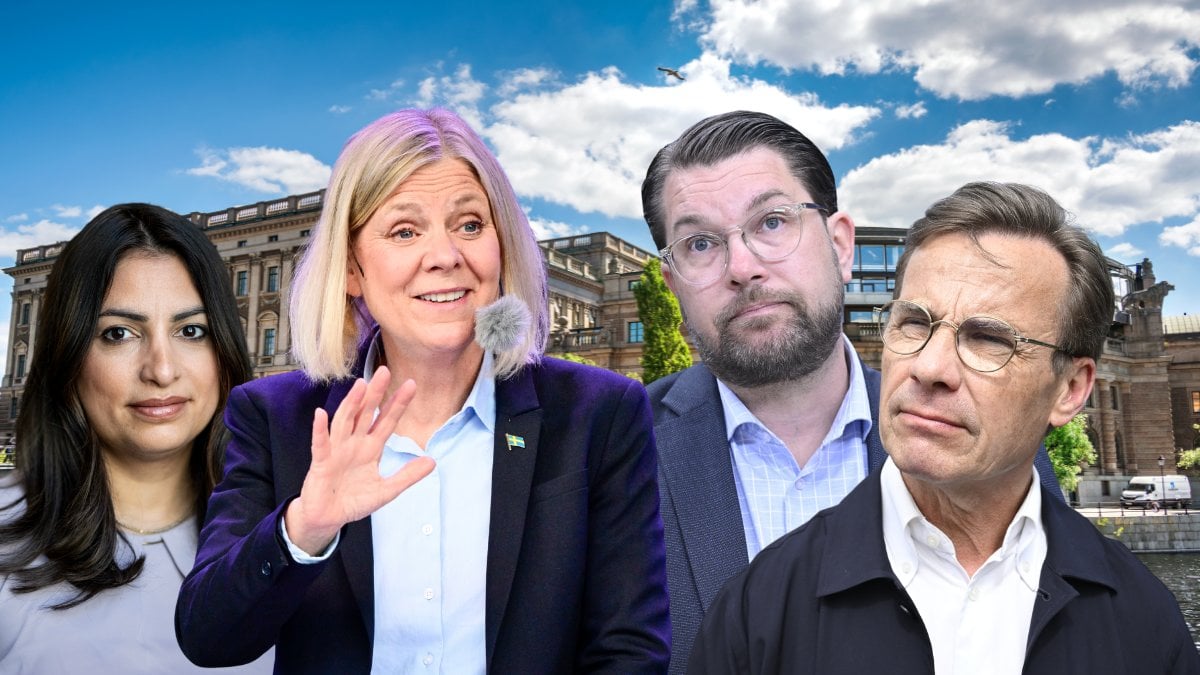 Partiledarna för V, S, M och SD