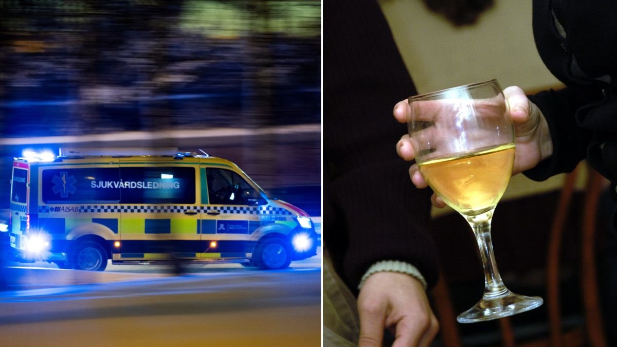 Ambulans med blåljus och vin.