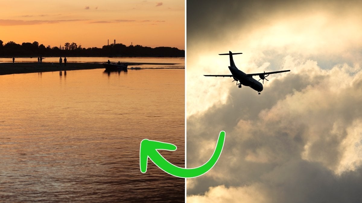 Solnedgång i Polen och flygplan