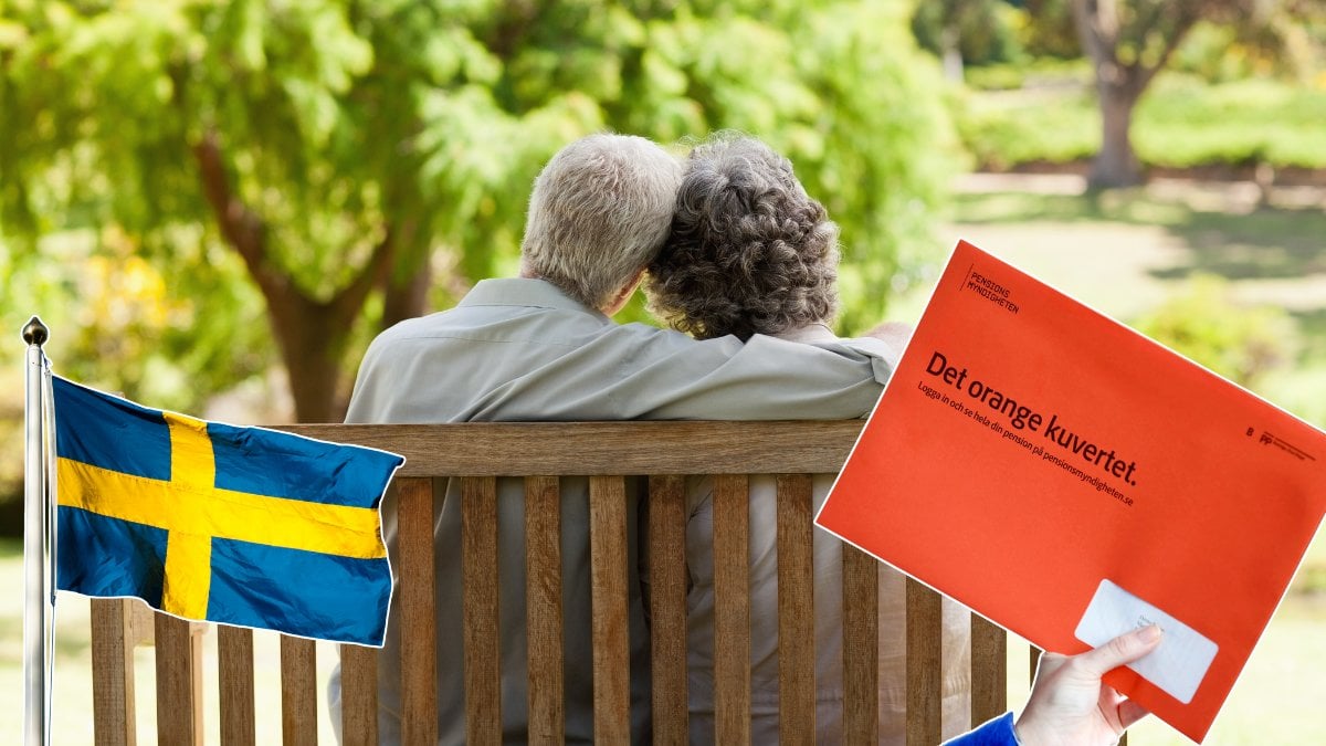 Pensionärer, svensk flaga, orange kuvert