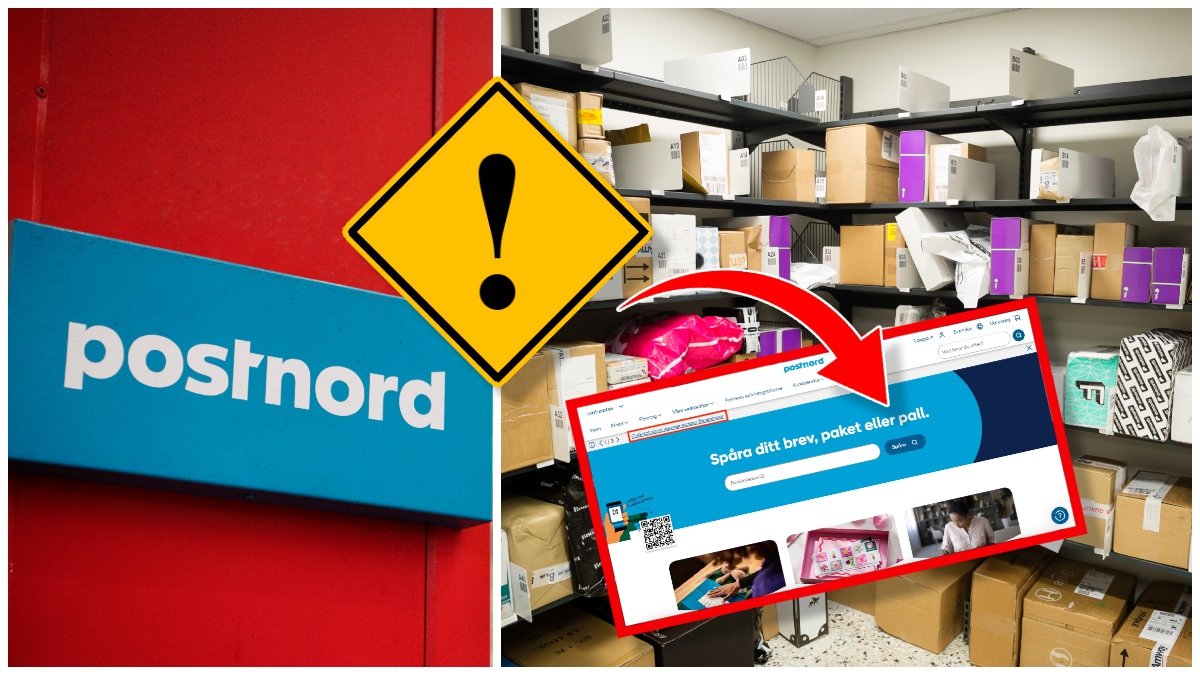 Postnords skylt och paket hos ett ombud