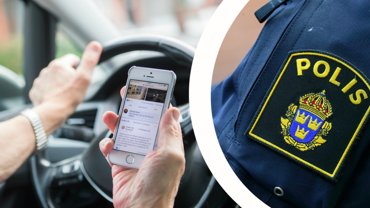 En person rattsurfar – till höger ett polisemblem. 