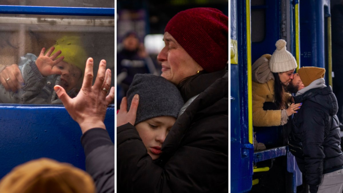 Bilderna från Ukraina visar de sorgliga avskeden