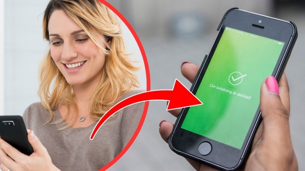 swish glad tjej med mobil