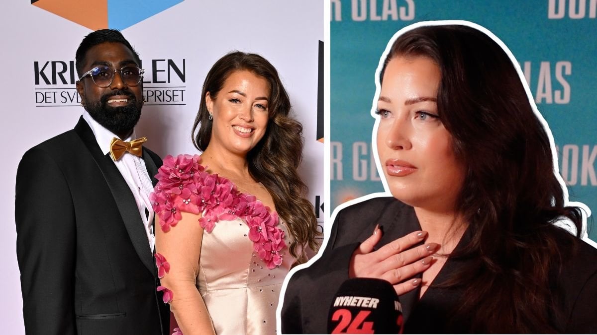 Karolina Finskas och Jakob Grünberg på röda mattan på Kristallen och Karolina på röda mattan