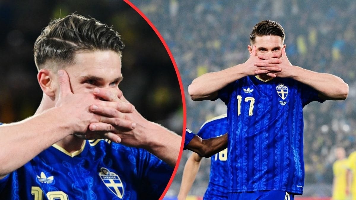 Viktor Gyökeres med sin klassiska målgest. 