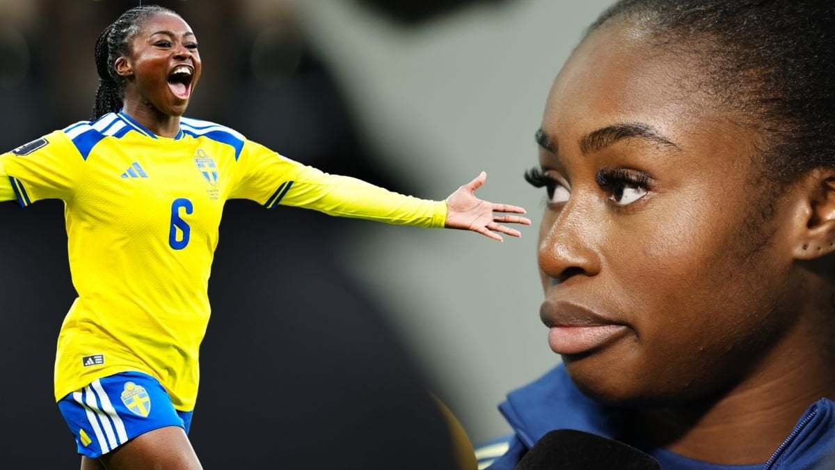 Monica Jusu Bah under landskamp och Monica Jusu Bah efter en match
