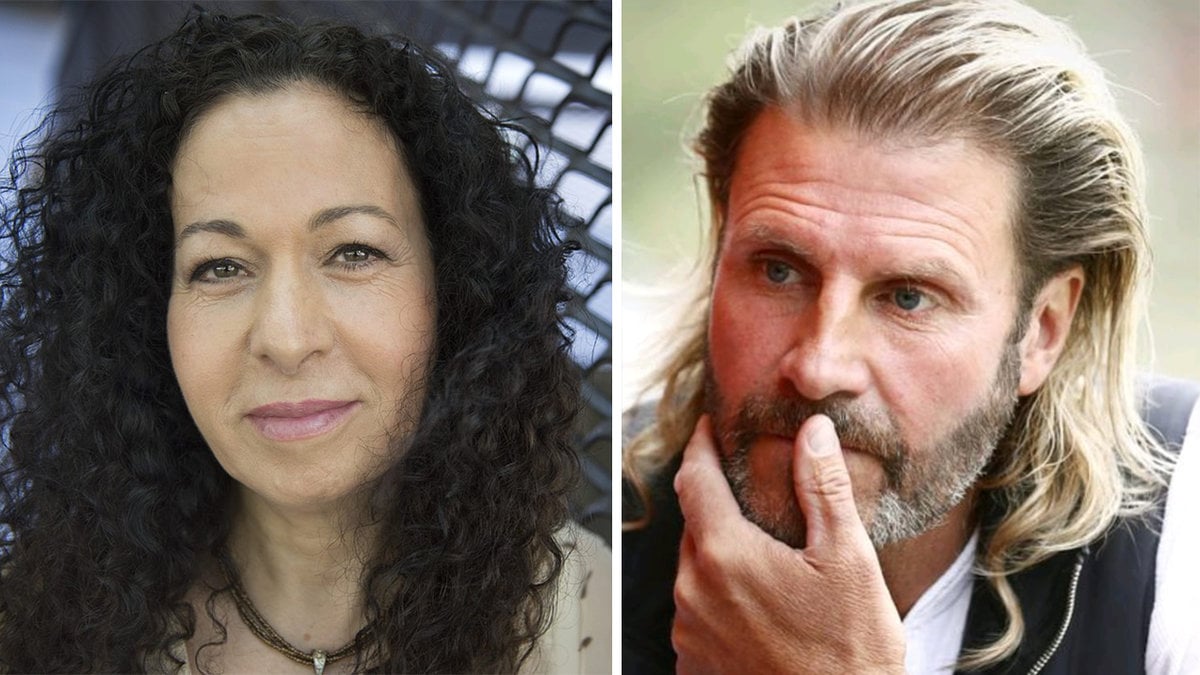 en kvinna i svart lockigt hår, en blondhårig man tar sig för ansiktet