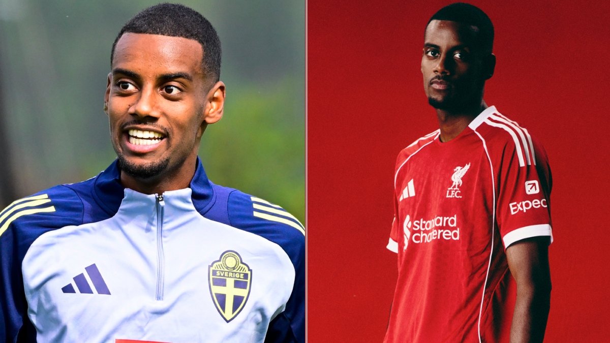 Alexander Isak i Sverige- och Liverpooltröja.