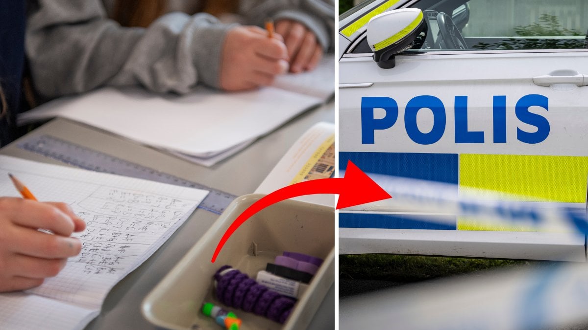 Barn i skolan och polisbil