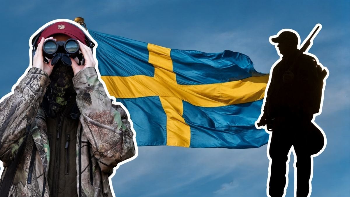 Svenska flaggan och jägare.