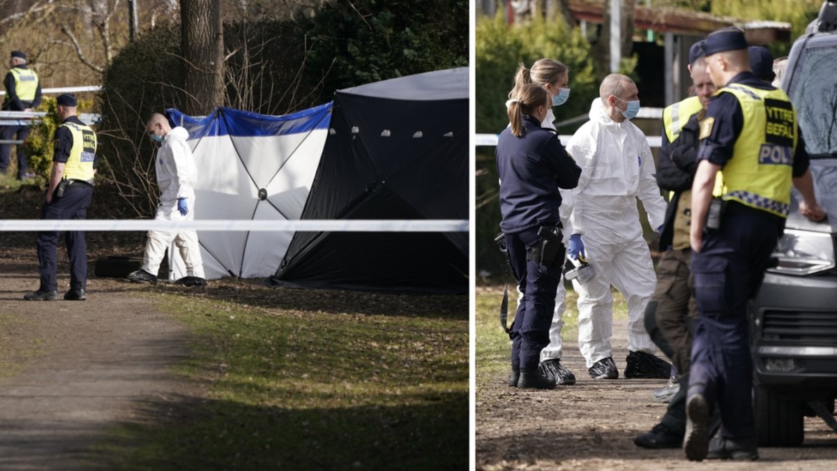 Poliser arbetar på platsen.