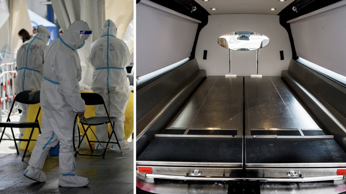 Utbrott i Shanghai och likbil.