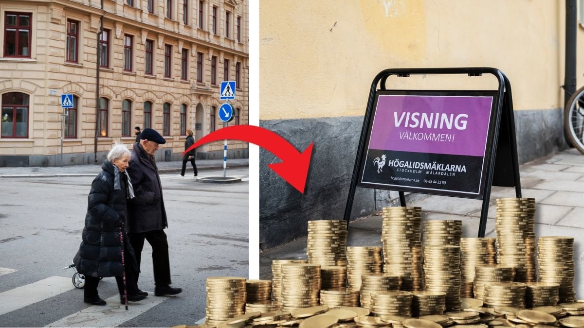 Ett äldre par och visningsskylt.