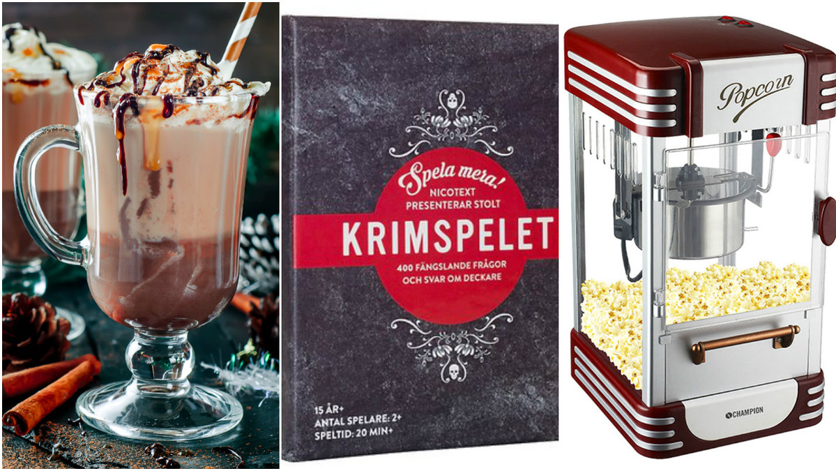 Varm choklad, krimspelet och popcornmaskin