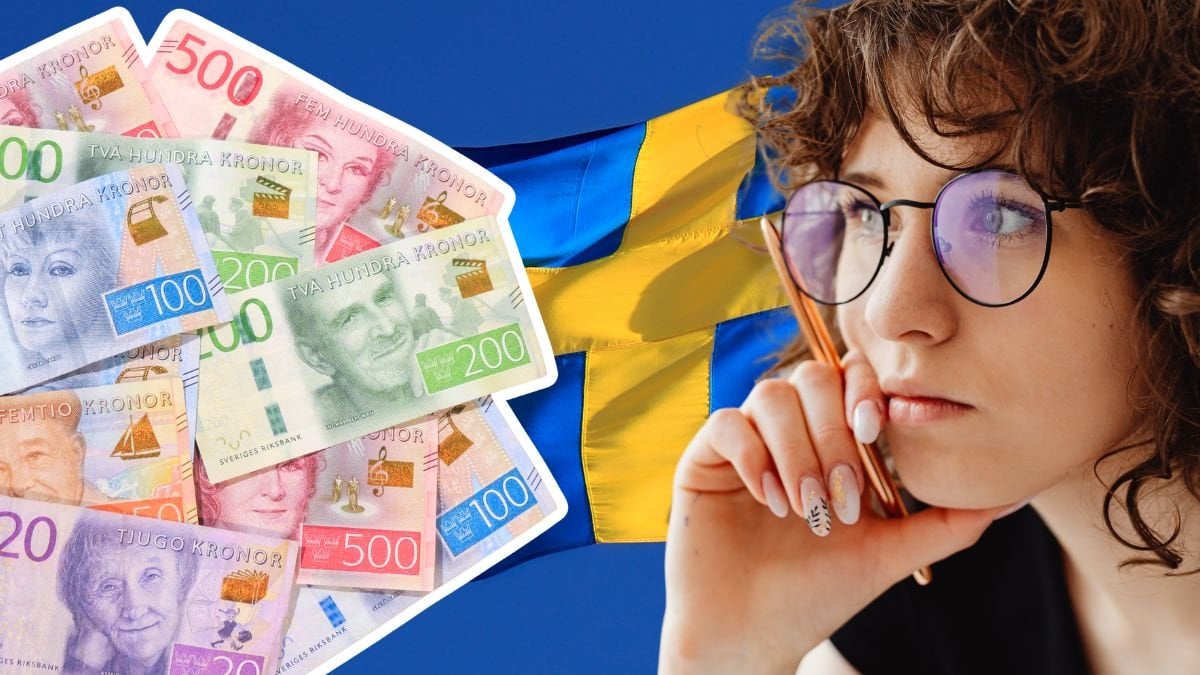 Svenska sedlar, Sverige-flagga och ung kvinna