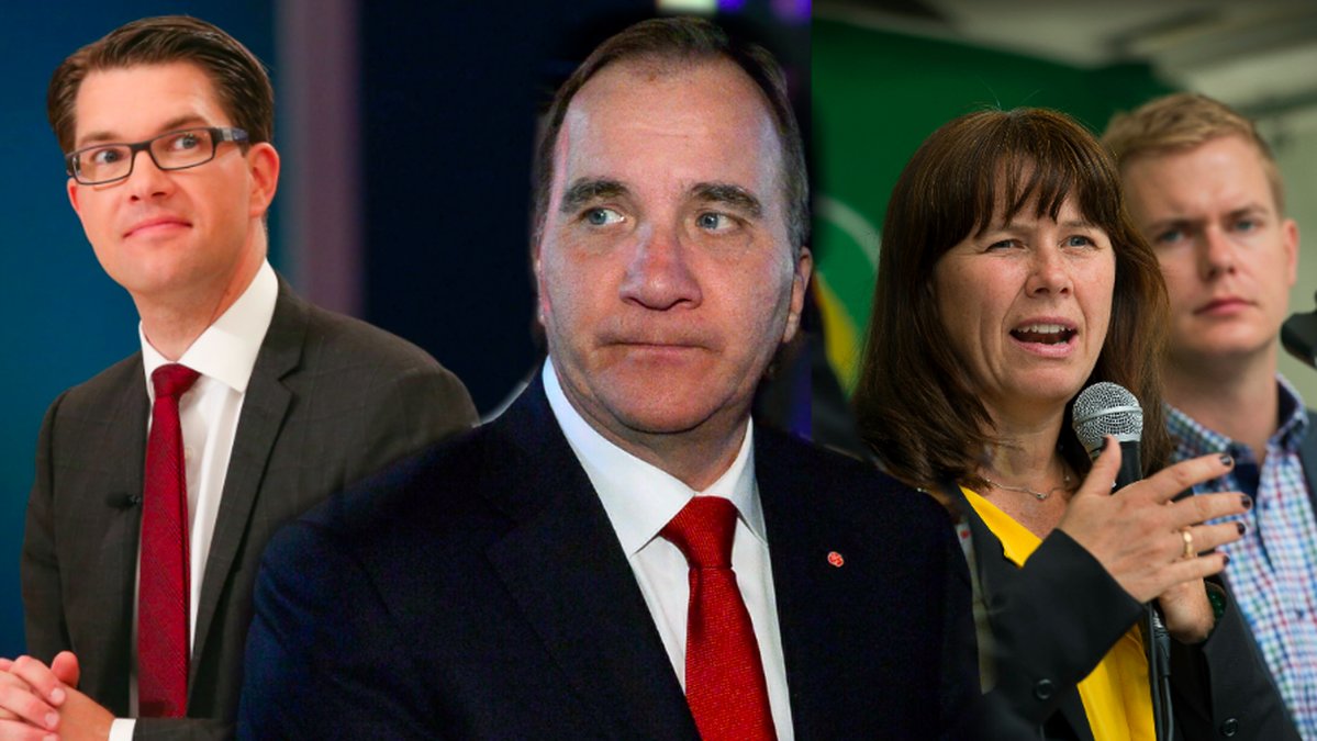 Jimmie Åkesson, Stefan Löfven, Åsa Romson och Gustav Fridolin. Montage med bilder från 2014. 