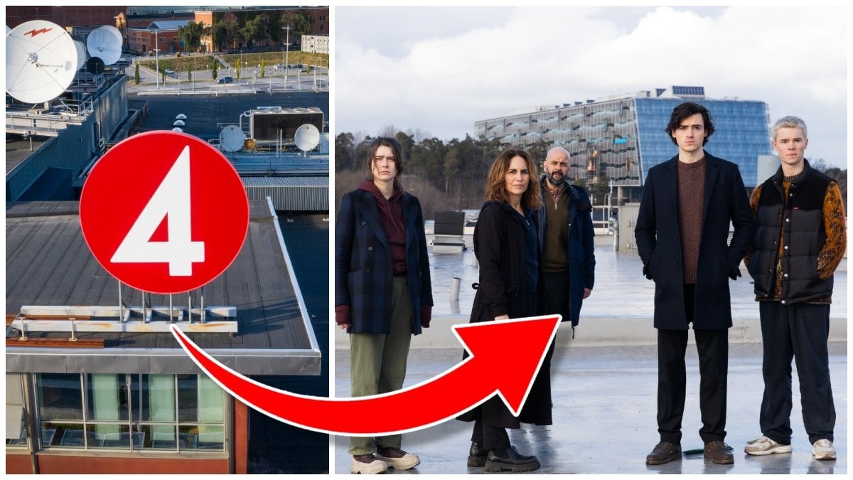 TV4:s skylt och skådespelarna i Gåsmamman
