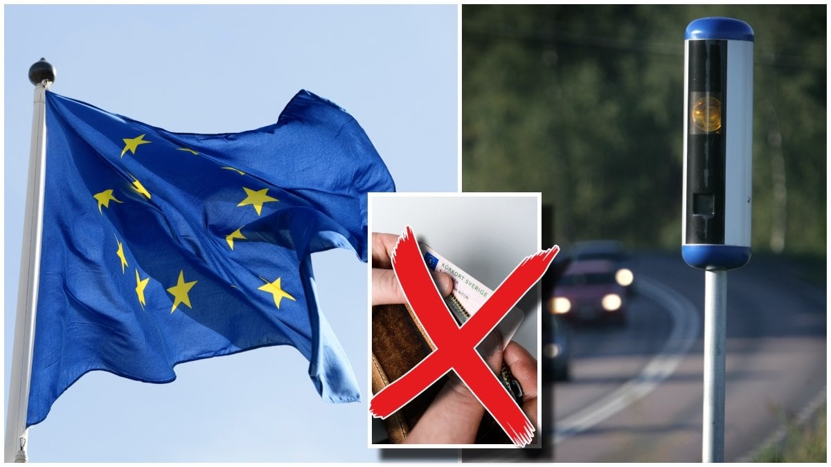 EU och en fartkamera och ett svenskt körkort.