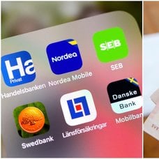 Bankapp på mobiltelefon och pengar