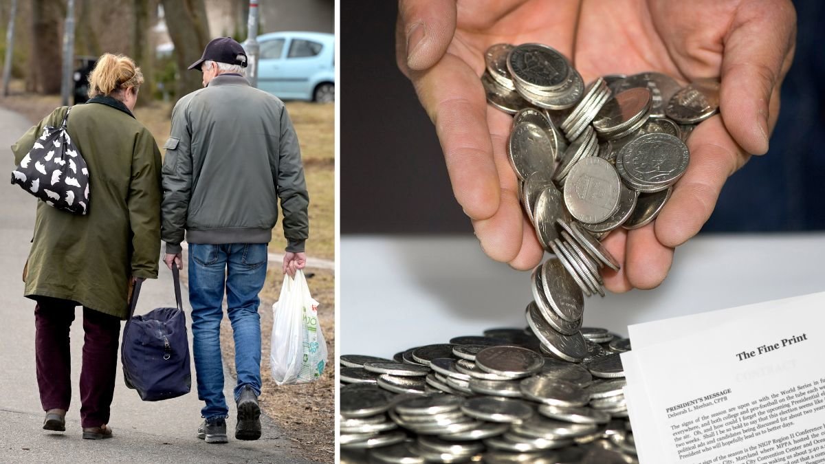 Pensionärer/äldre par och svenska mynt.