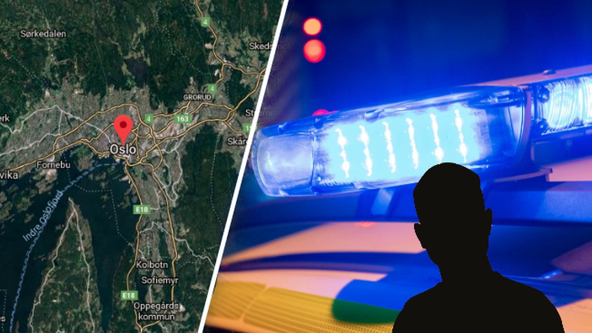 Karta över Oslo, silhuett, blåljus.