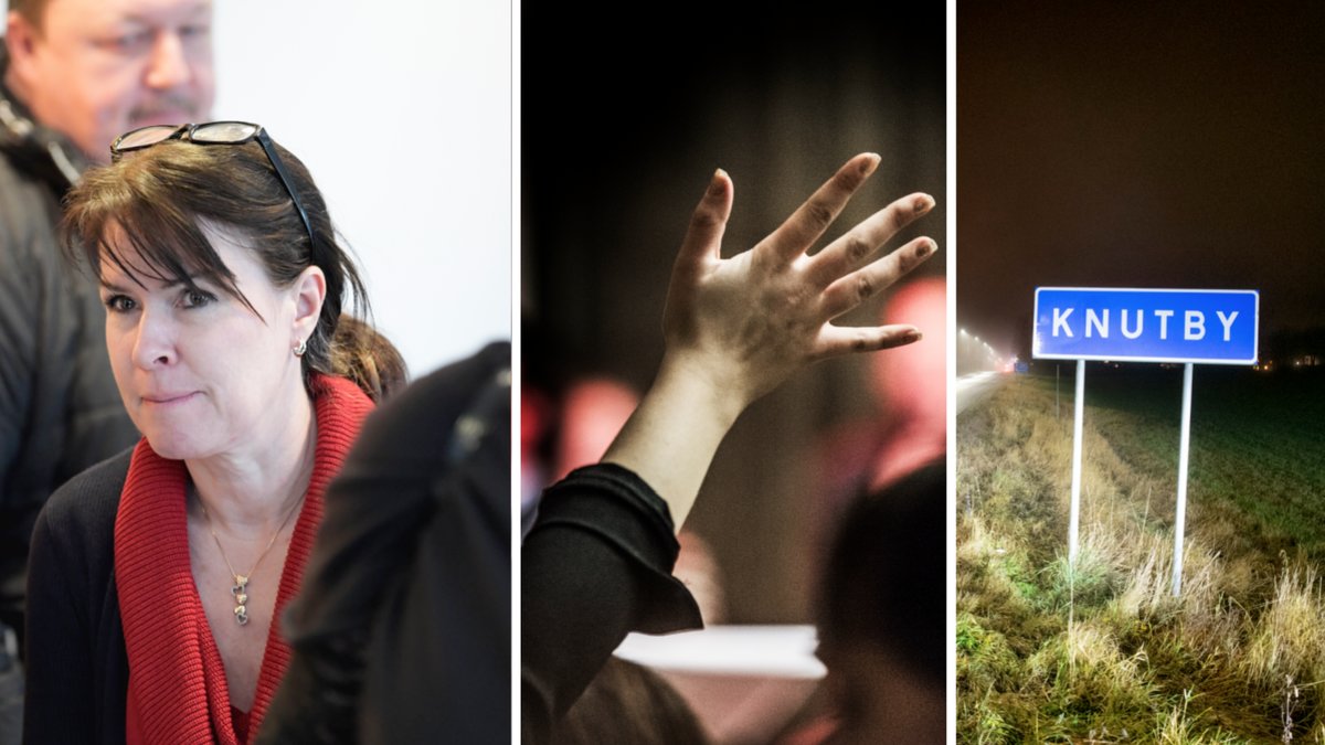 Åsa Waldau, gudstjänst och Knutby-skylt.