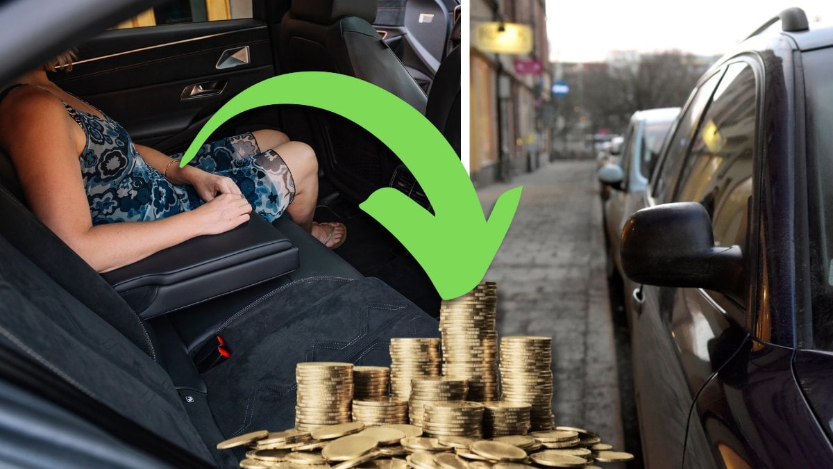 Kvinna sitter i bil och bilruta.
