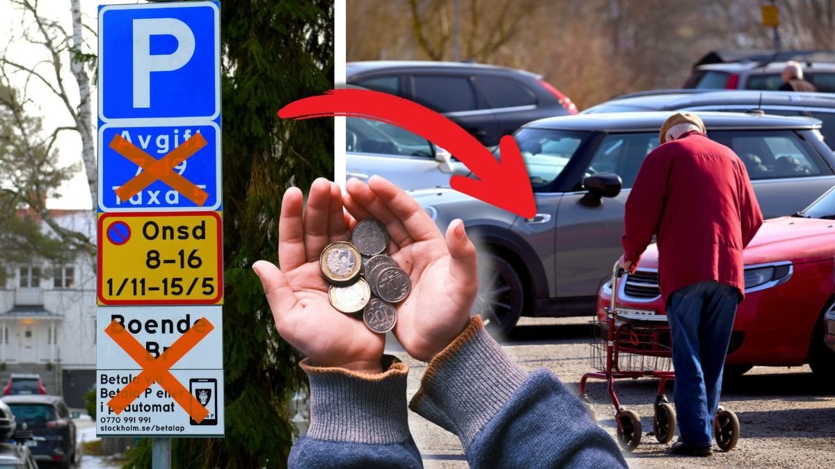 Parkeringsskylt och parkeringsplatser.