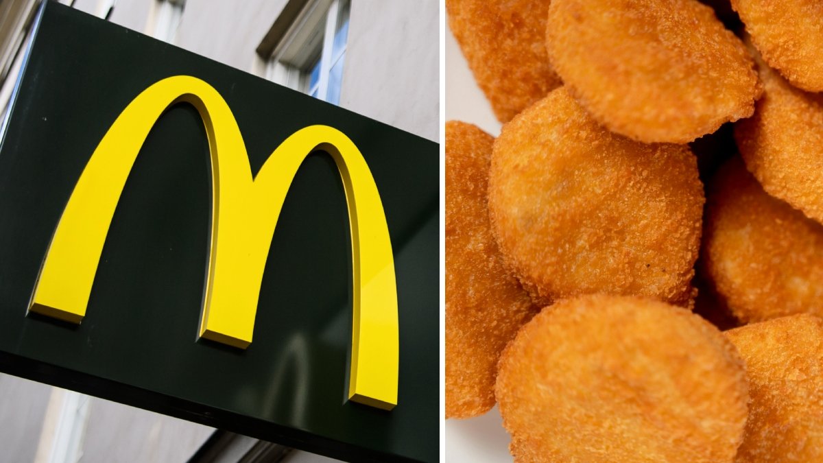 Bild på McDonalds-skylt och nuggets.