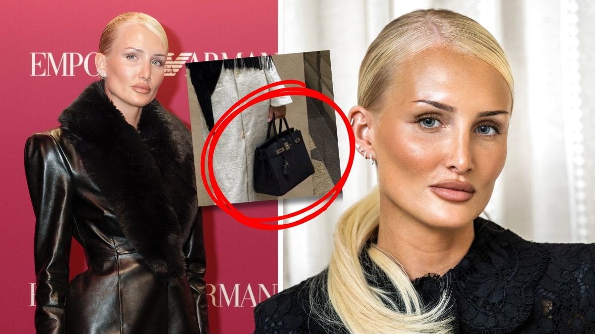 Lovisa Worge och en inzoomad bild på en Birkinväska