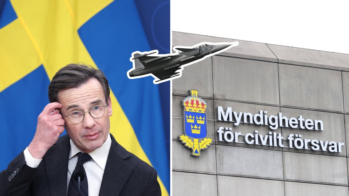 Ulf Kristersson och bild på Myndigheten för civilt försvar.