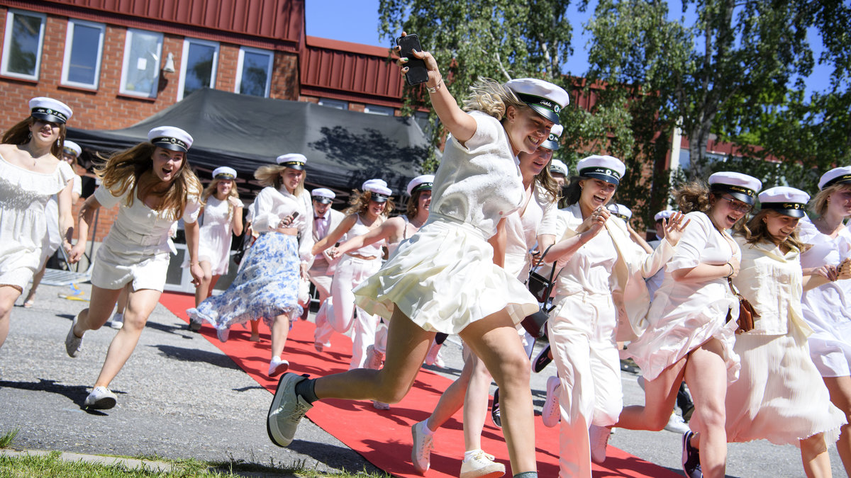 Glada studenter. Genrebild.