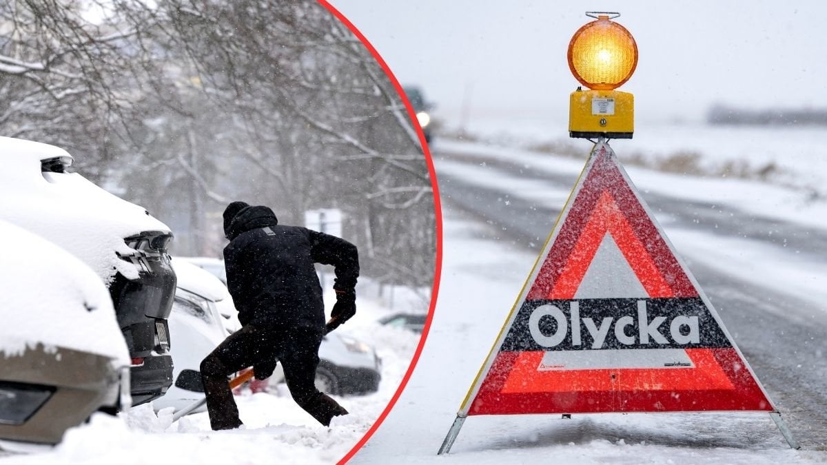 snö och varningsskylt